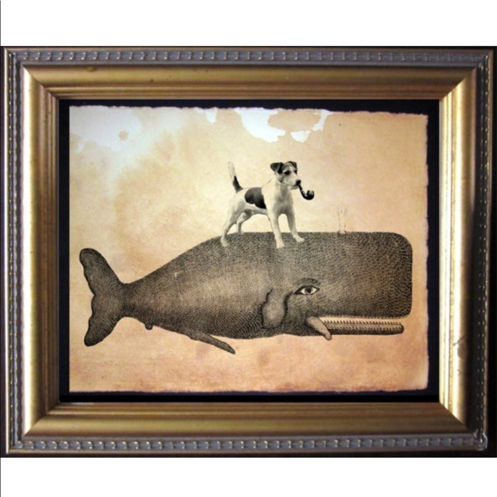 Jack Russell on Whale Wall Art Print Tea Stained